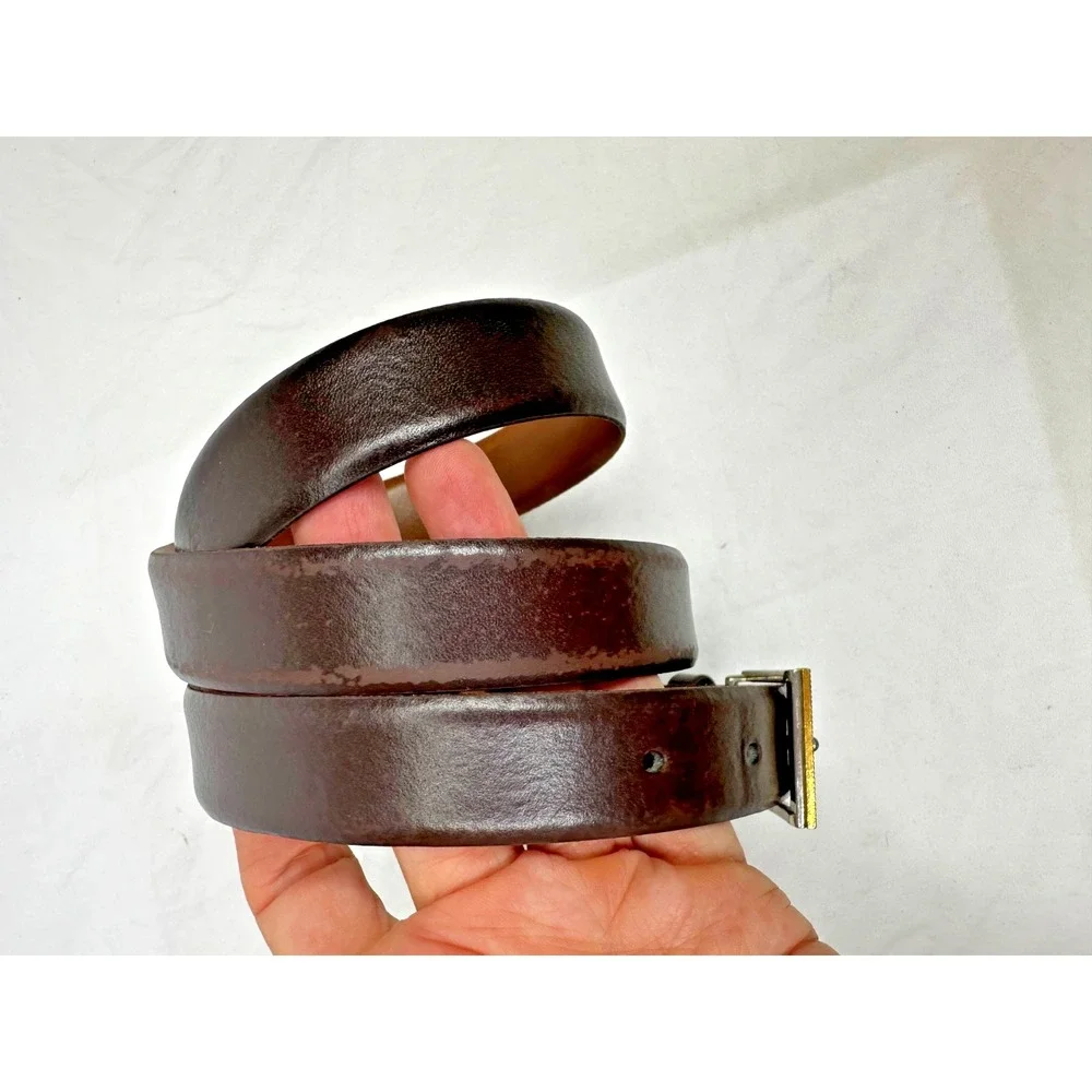 VTG Christian Dior Belt Split Leather Brown Sz 38 Gold Texture Buckle